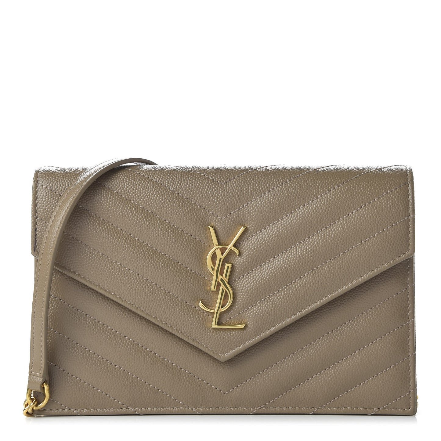 Grain De Poudre Matelasse Chevron Monogram Envelope Chain Wallet Taupe