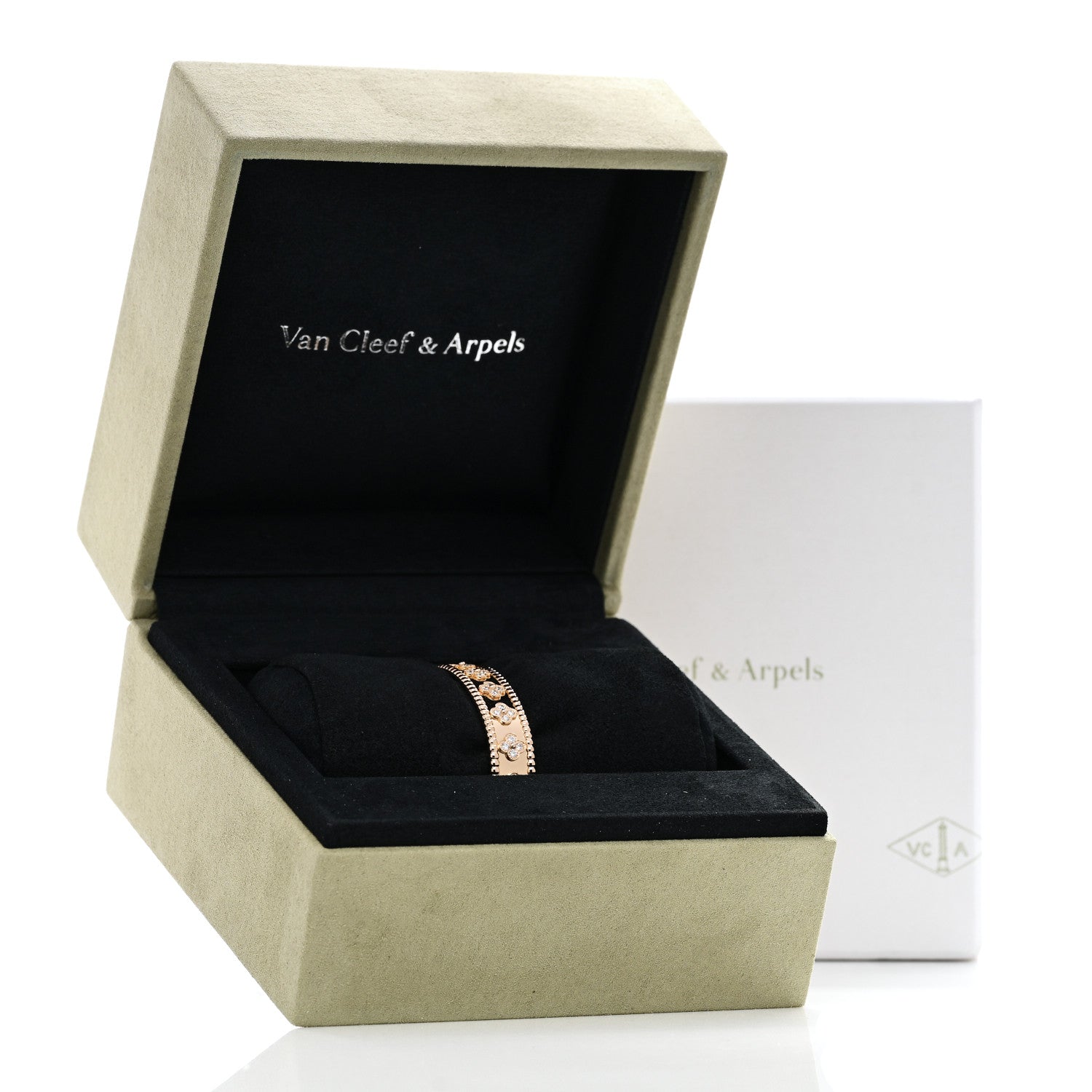 Van Cleef & Arpels 18K Rose Gold Diamond Perlee Clovers Bangle