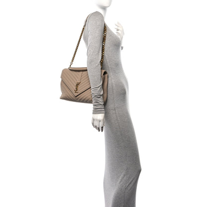 Saint Laurent Sheepskin Matelasse Chevron Monogram Large College Satchel Beige 2 of 11