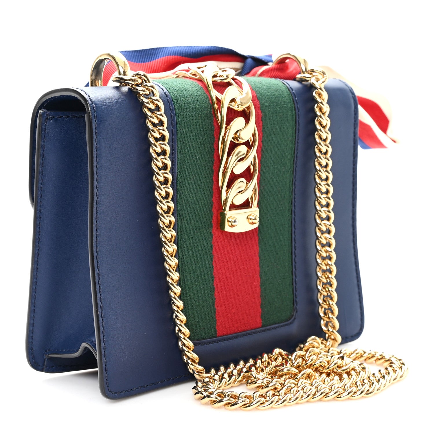 Gucci Calfskin Mini Sylvie Chain Shoulder Bag Blue Agata 3 of 11