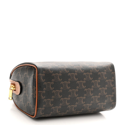 Celine Triomphe Canvas Calfskin Small Boston Bag Tan 4 of 9