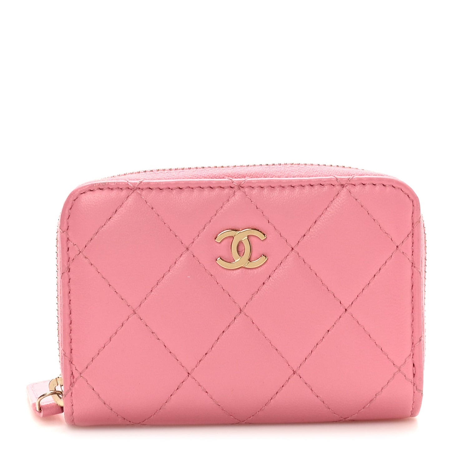 Lambskin Quilted Zip Around Coin Purse Light Pink