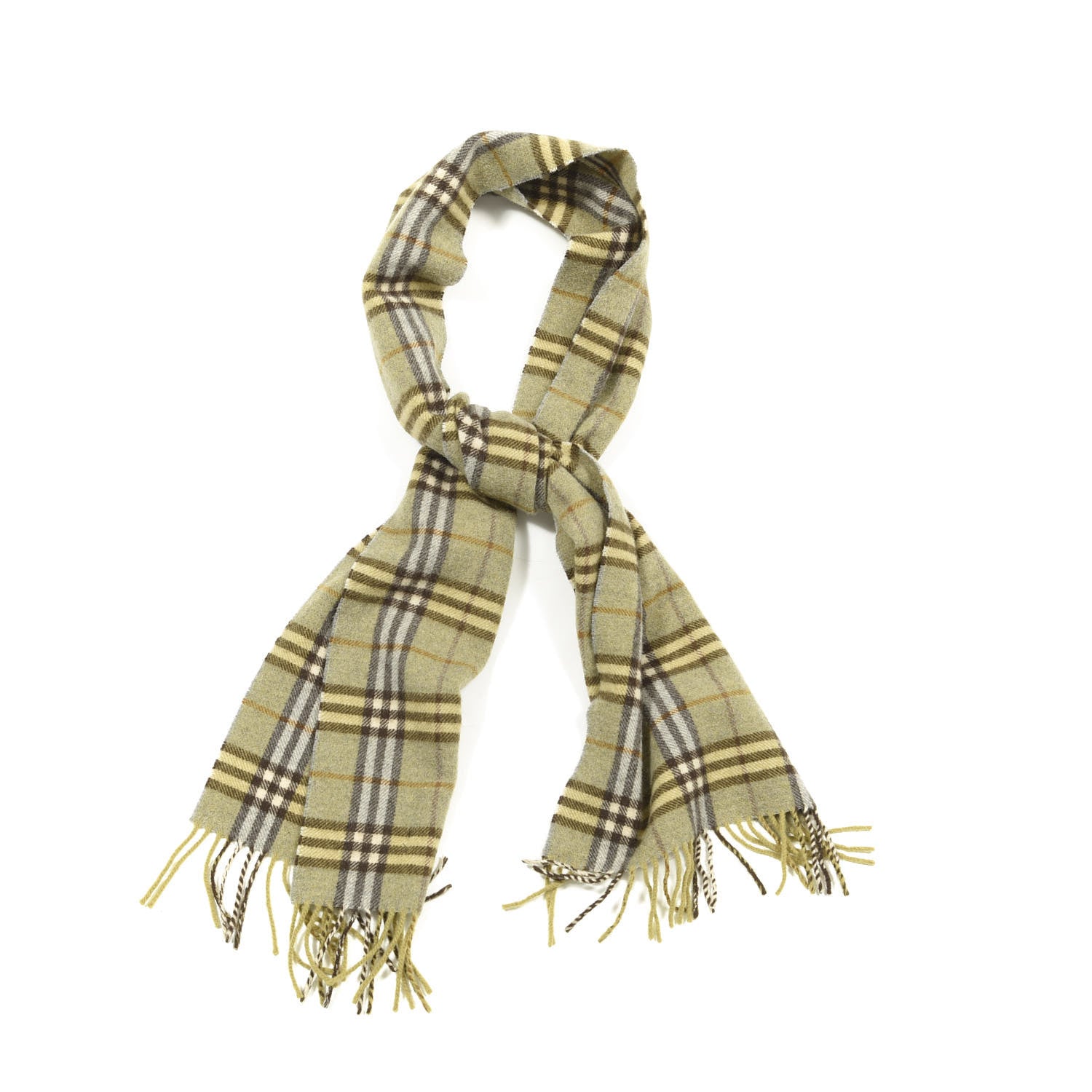 Burberry Lambswool Check Fringe Scarf Green 1 of 3