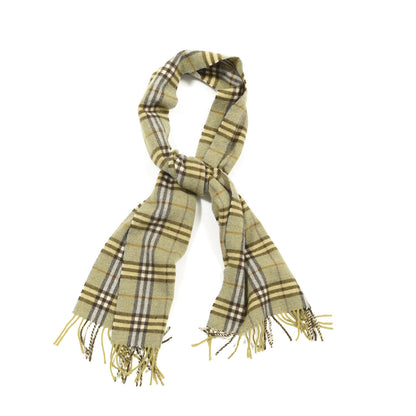 Burberry Lambswool Check Fringe Scarf Green 1 of 3