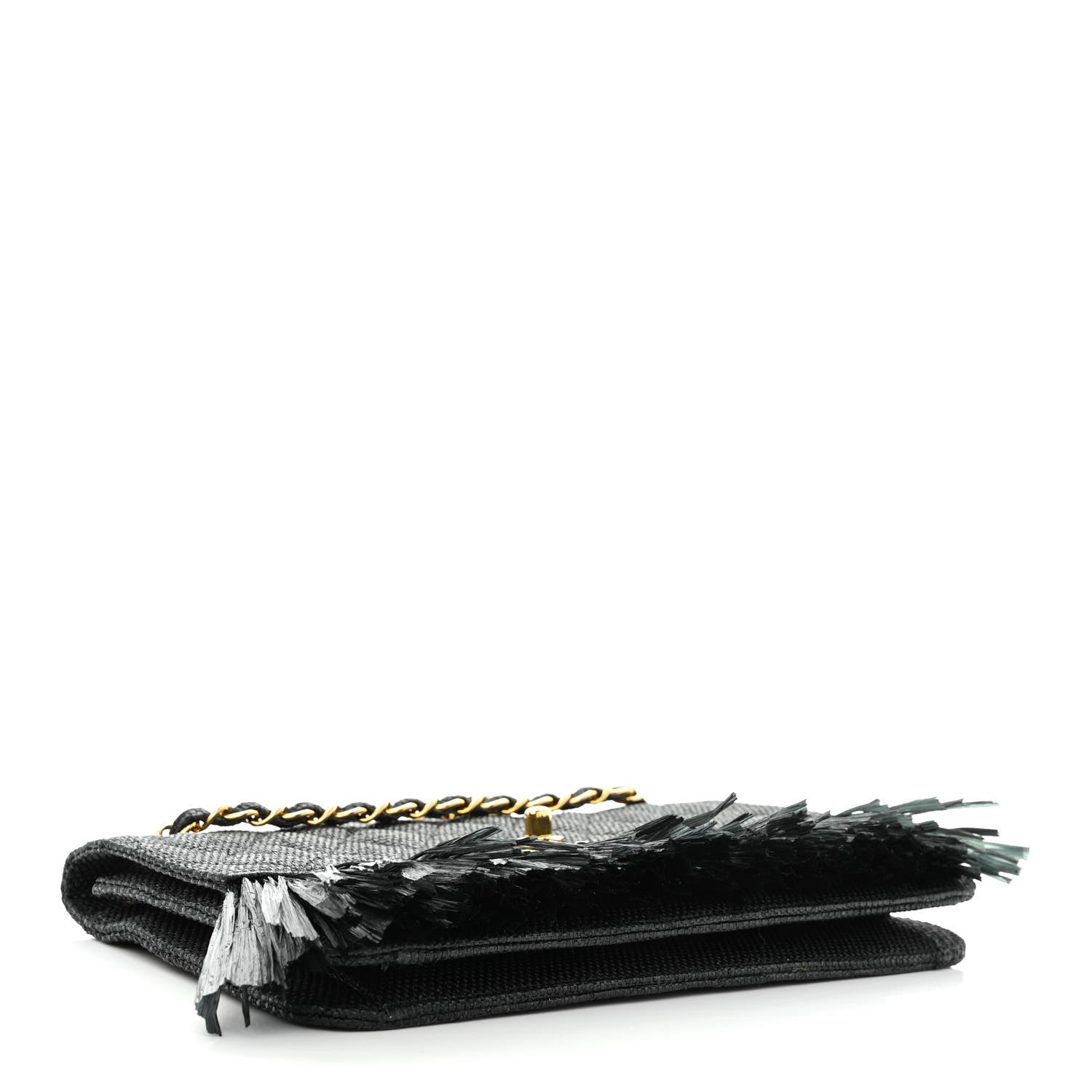 Chanel Woven Raffia Quilted CC Fringe Flap Black 4 of 12