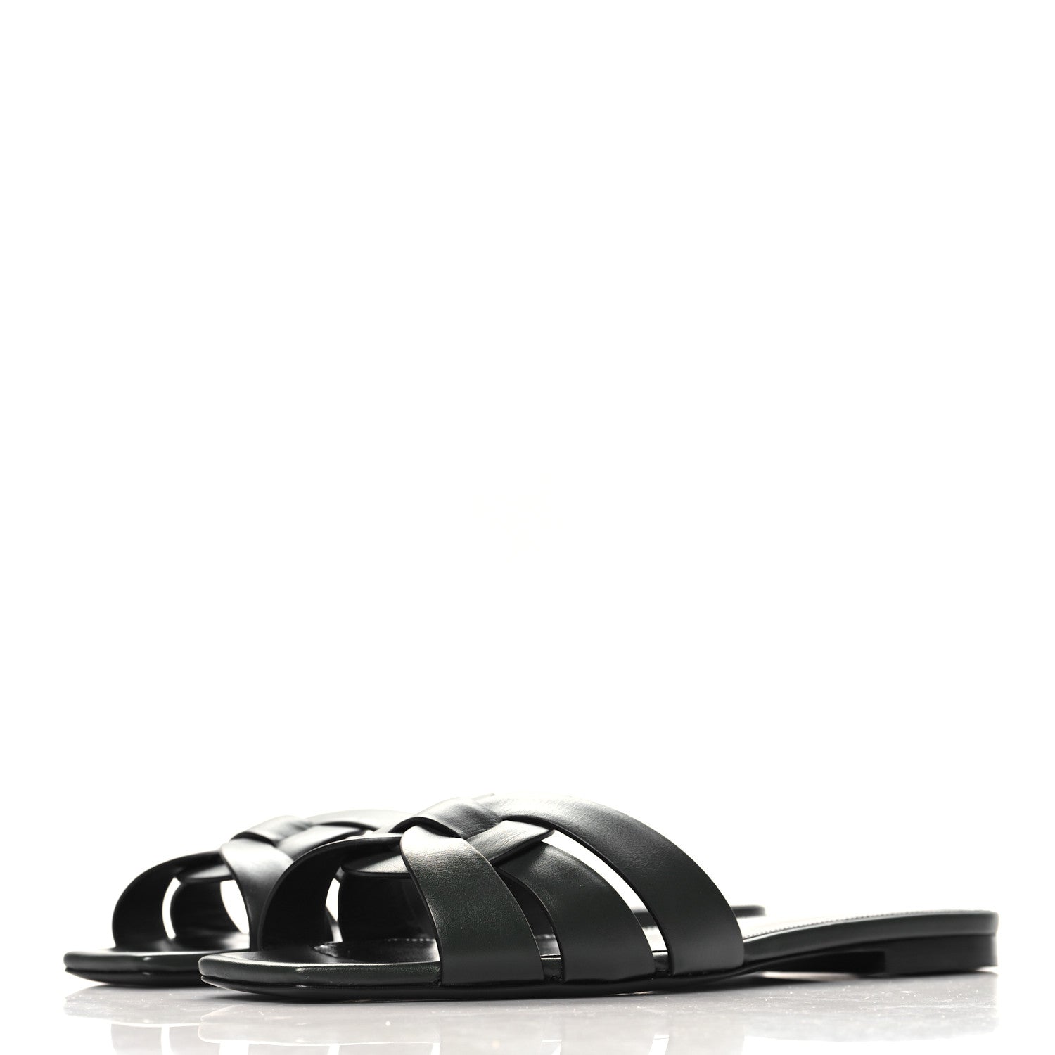 Saint Laurent Calfskin Tribute 05 Slide Sandals 37.5 Vert Fonce 4 of 10