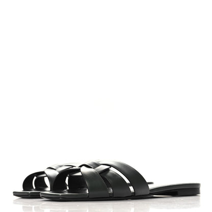 Saint Laurent Calfskin Tribute 05 Slide Sandals 37.5 Vert Fonce 4 of 10