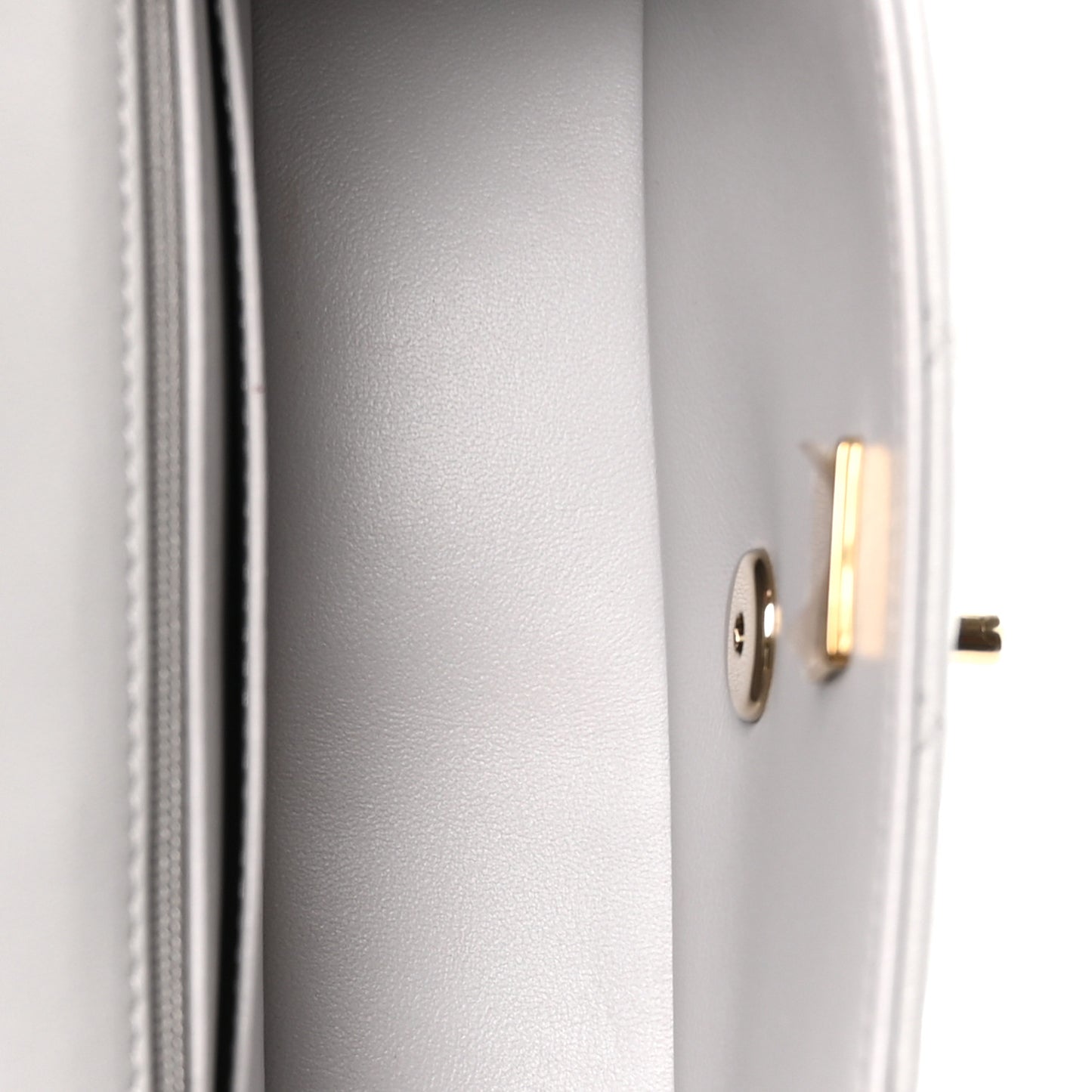 Lambskin Quilted Mini Top Handle Rectangular Flap Grey
