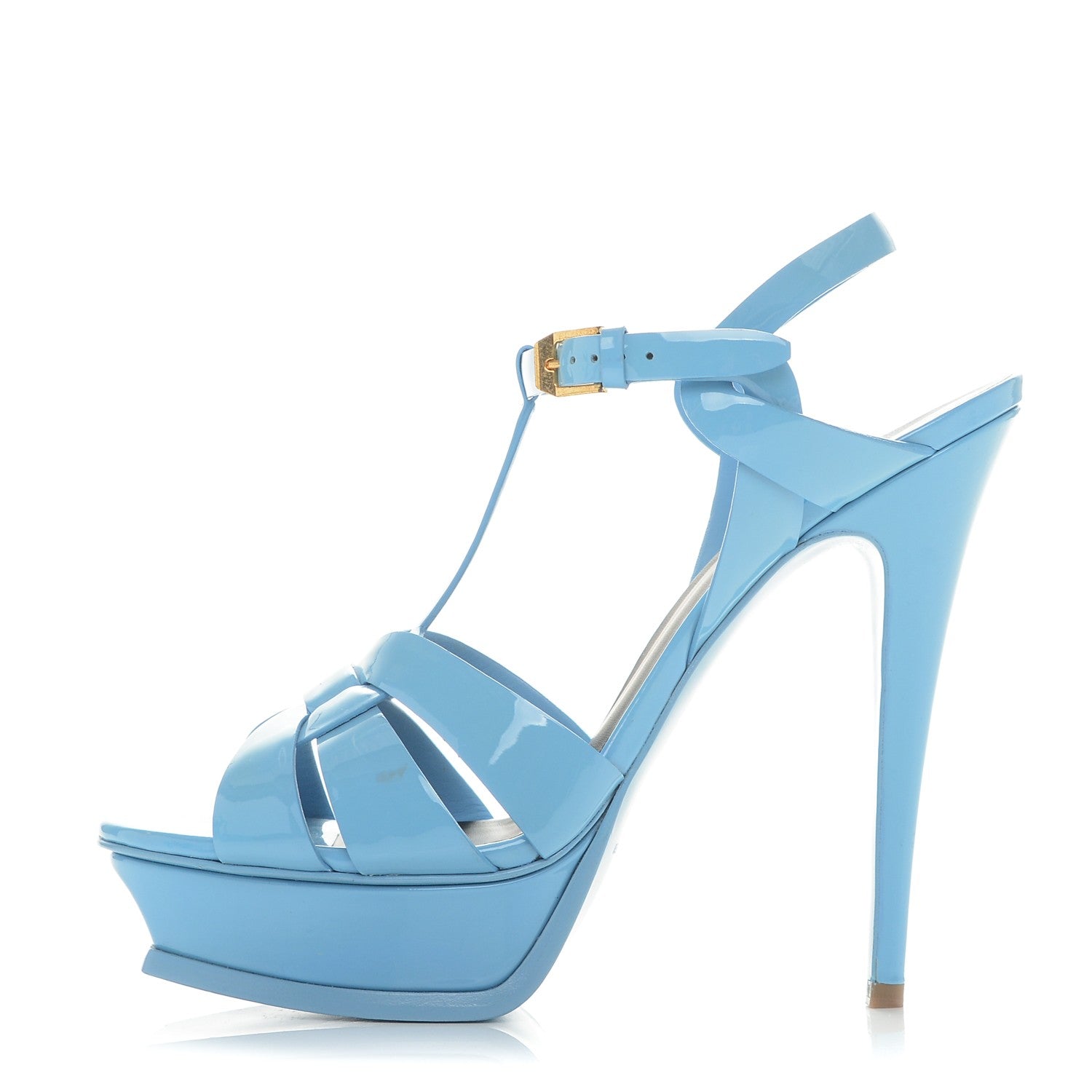Saint Laurent Patent Tribute 105 Platform Sandals 40.5 Blue 1 of 8