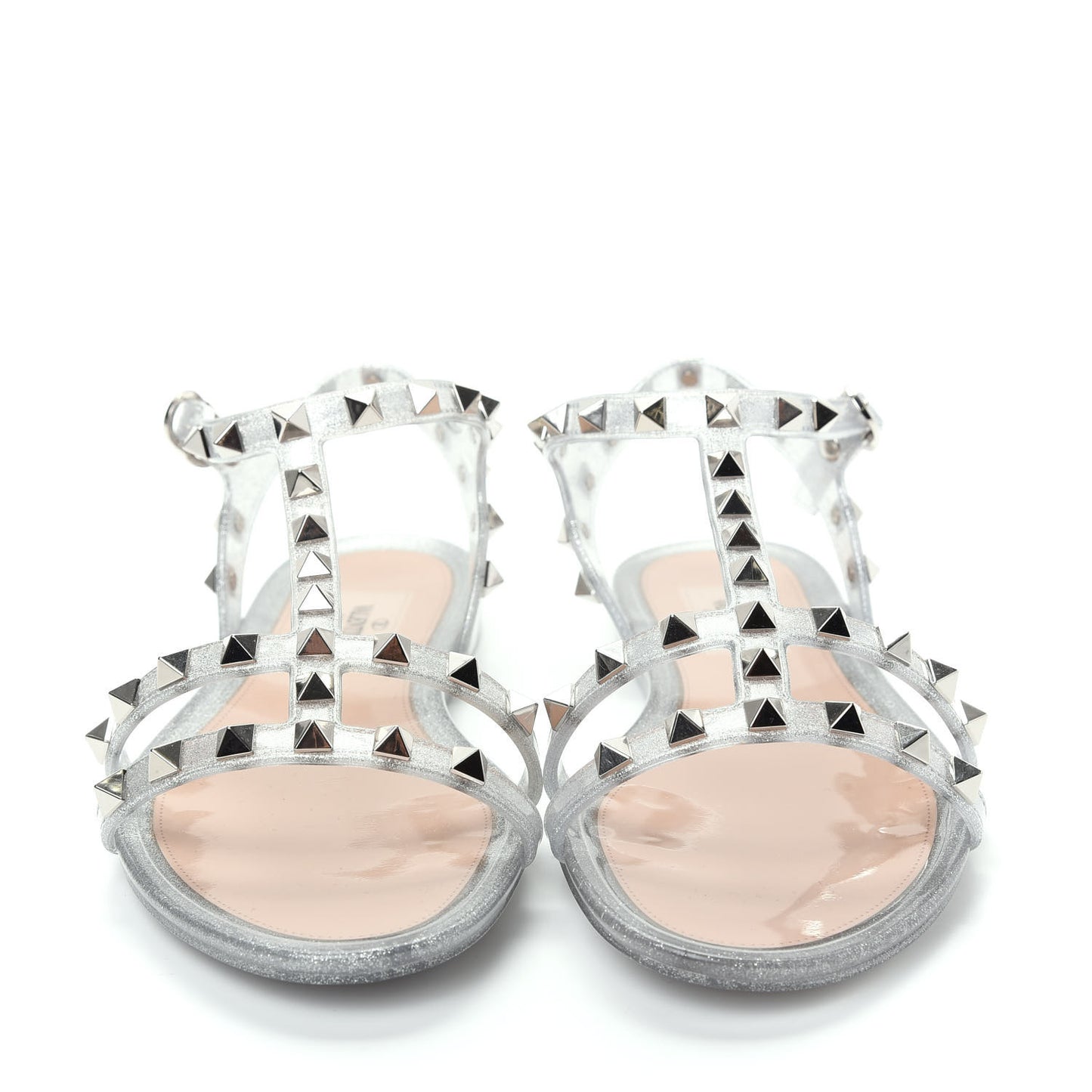 PVC Jelly Glitter Rockstud Caged Sandals 38 SIlver