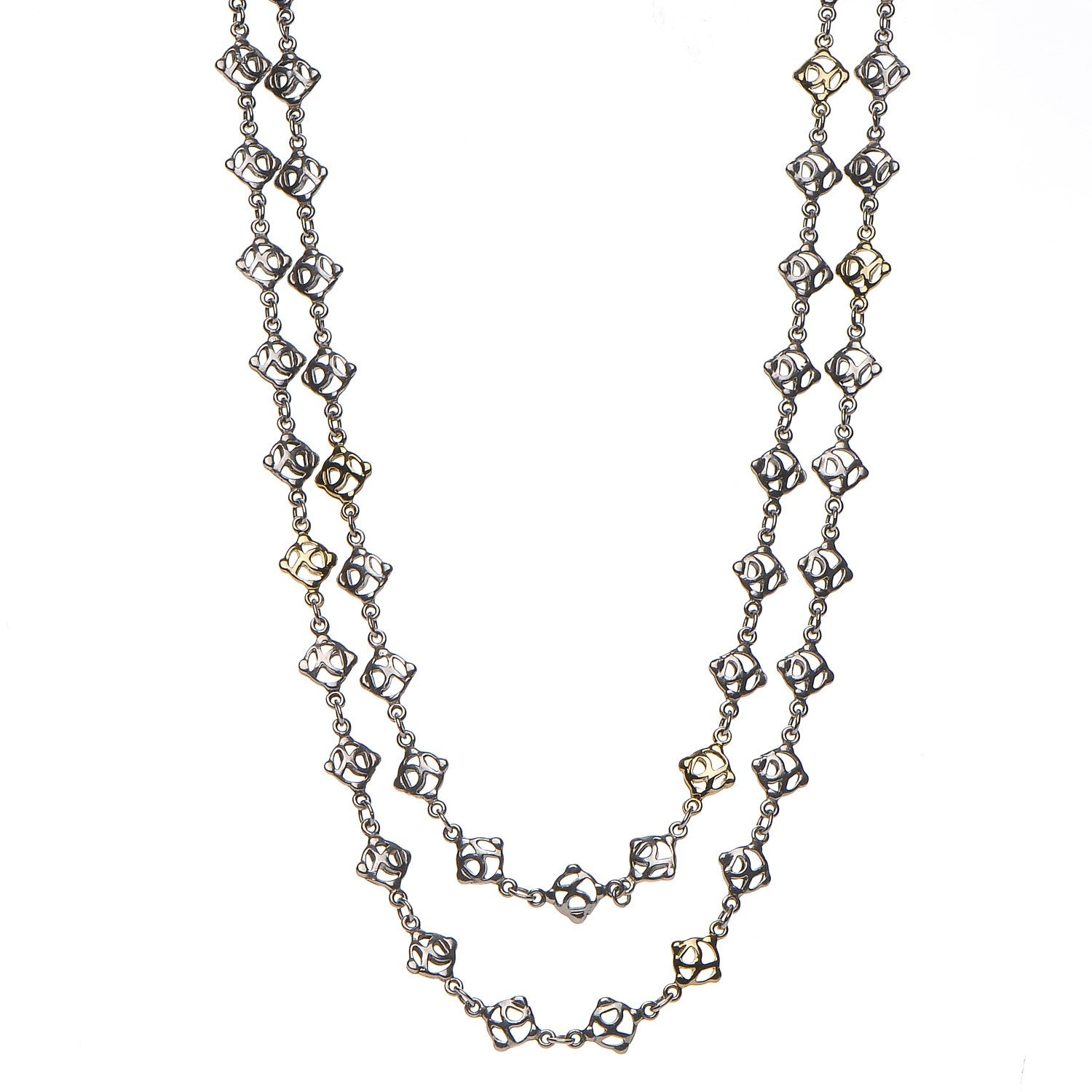 David Yurman Sterling Silver 18K Yellow Gold Logo Chain Necklace 1 of 5