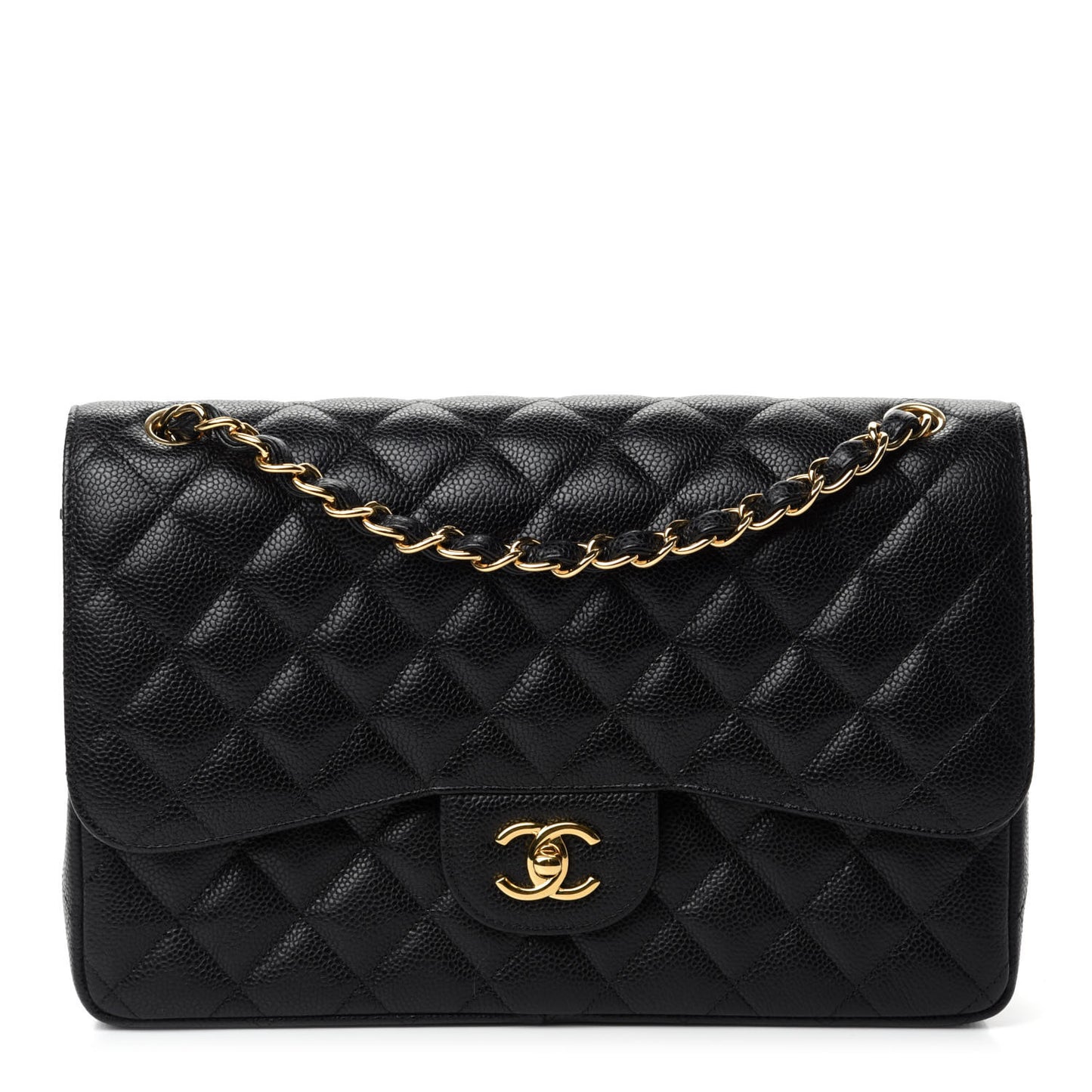 Caviar Quilted Jumbo Double Flap Black