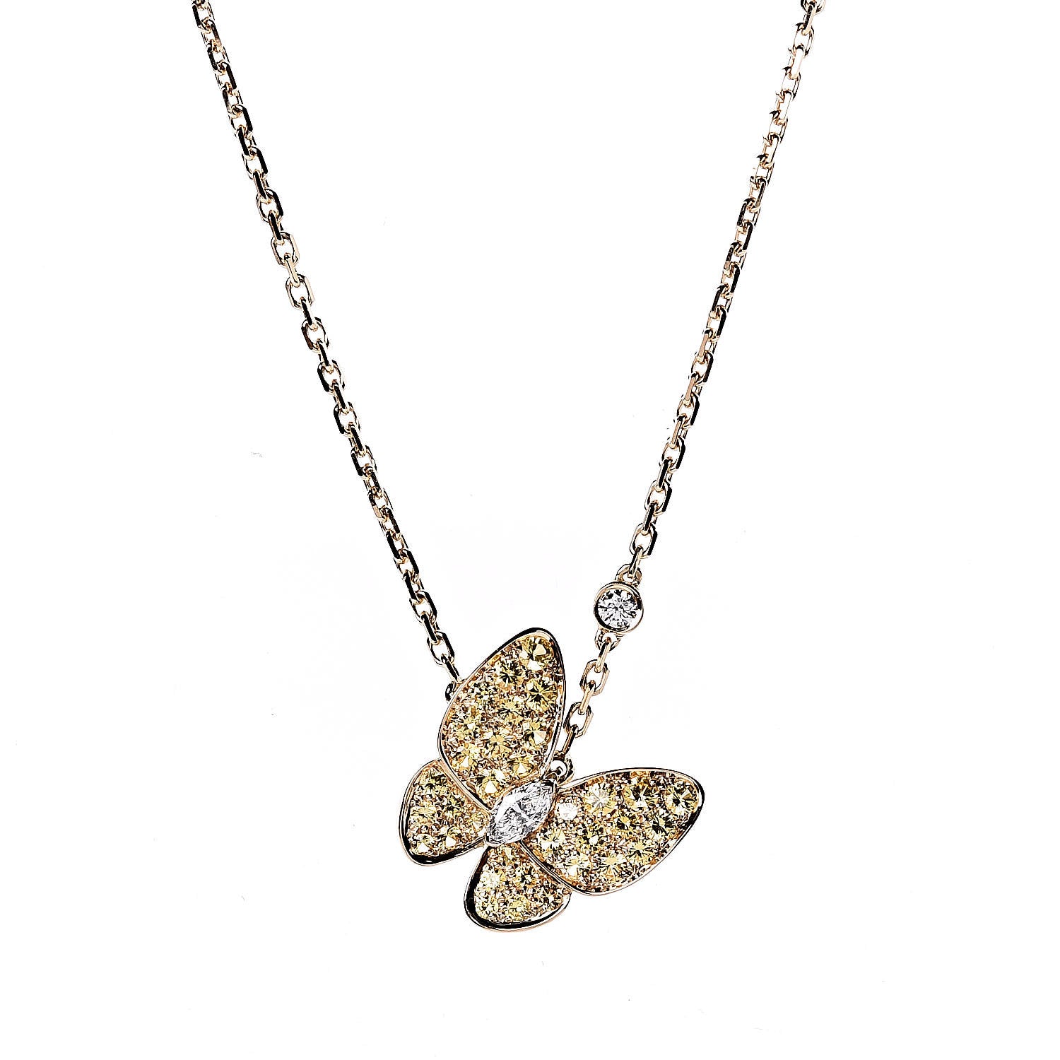 Van Cleef & Arpels 18K Yellow Gold Diamond Yellow Sapphire Two Butterfly Pendant Necklace 4 of 6