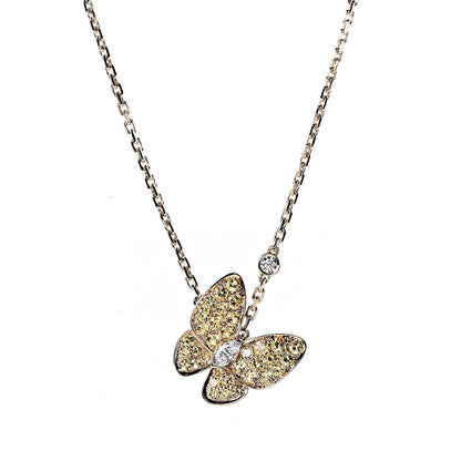Van Cleef & Arpels 18K Yellow Gold Diamond Yellow Sapphire Two Butterfly Pendant Necklace 4 of 6