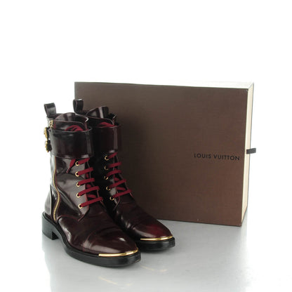 Louis Vuitton Calfskin Diplomacy Ranger Combat Boots 38.5 Red 3 of 12