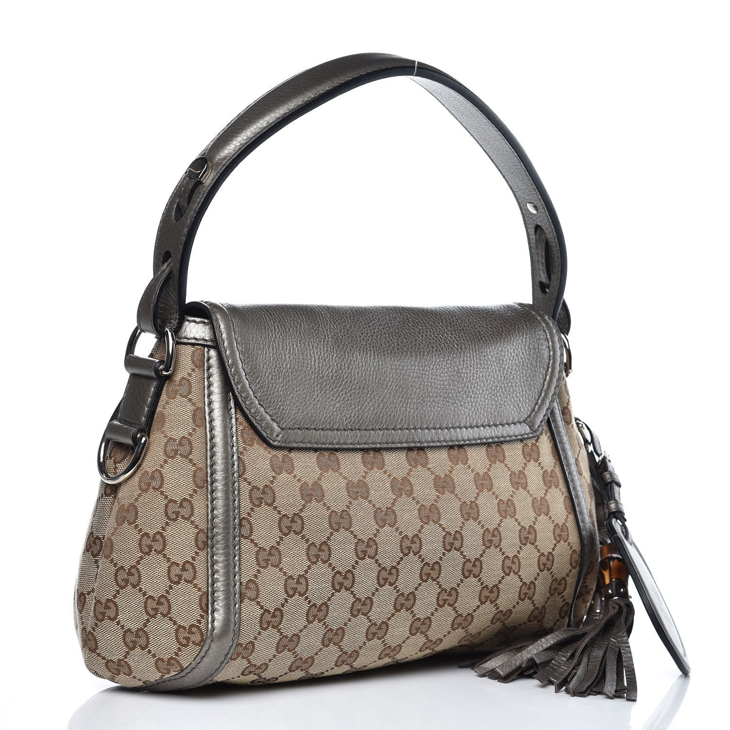 Gucci Monogram Medium Techno Horsebit Shoulder Flap Bag Pewter 3 of 8