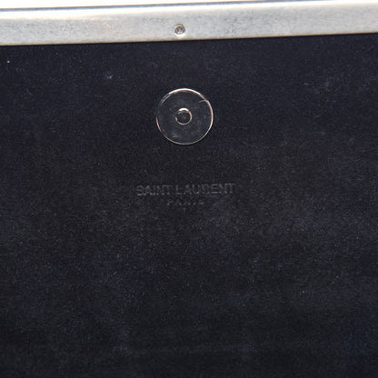 Saint Laurent Metallic Calfskin Lizard Printed Lutetia Flap Clutch Silver 6 of 9
