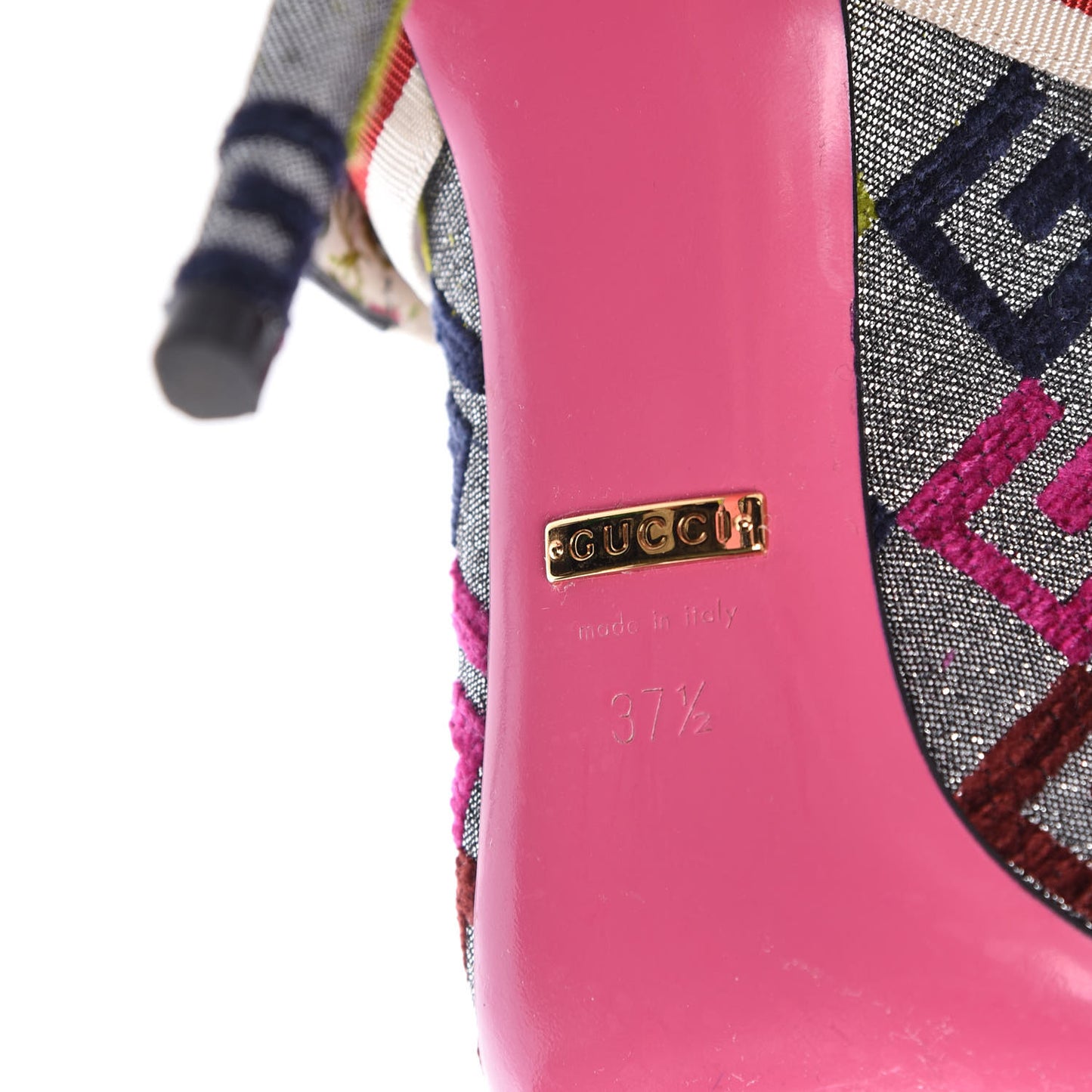 Velvet Lurex Square G Web Pumps 37.5 Silver Multicolor