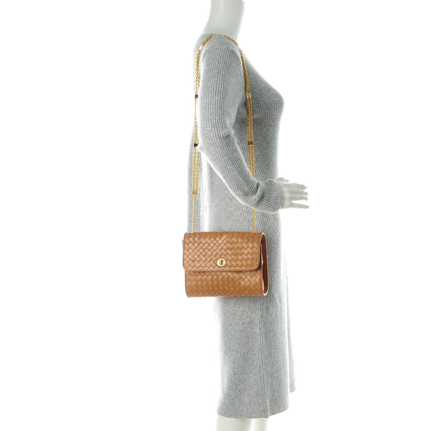 Vintage Nappa Intrecciato Woven Flap Chain Bag Beige
