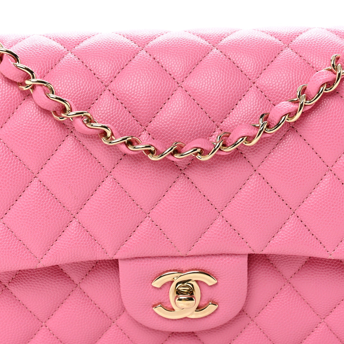 Caviar Quilted Medium Double Flap Pink