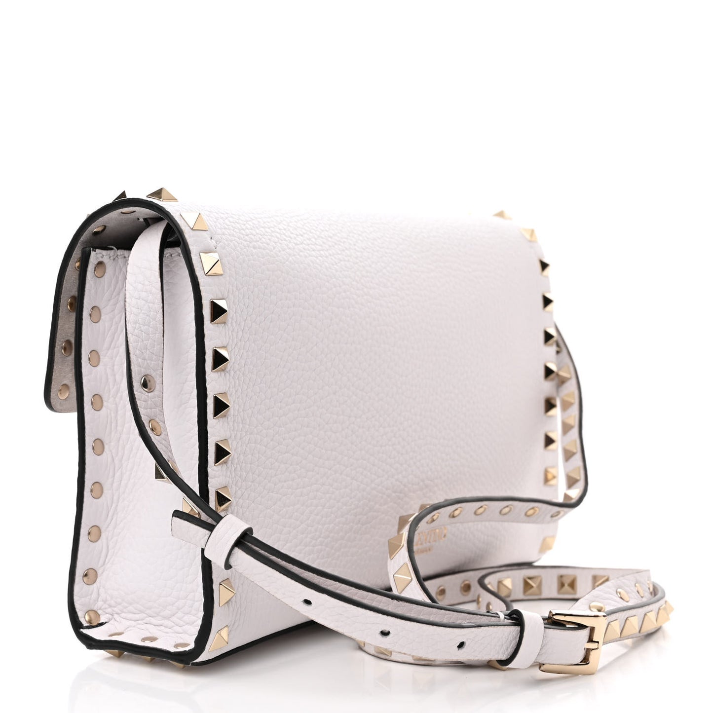 Pebbled Calfskin Medium Rockstud Flip Lock Crossbody Bag White