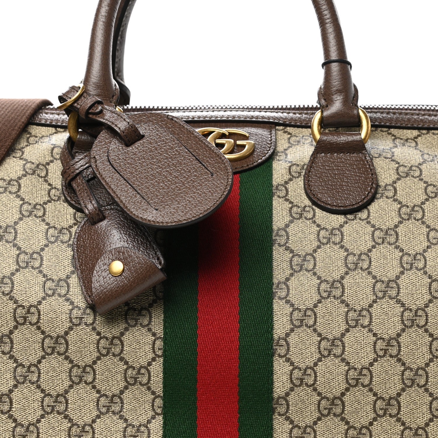 Gucci GG Supreme Monogram Textured Dollar Calfskin Web Medium Ophidia Carry-On Duffle Bag Beige Ebony New Acero 9 of 11