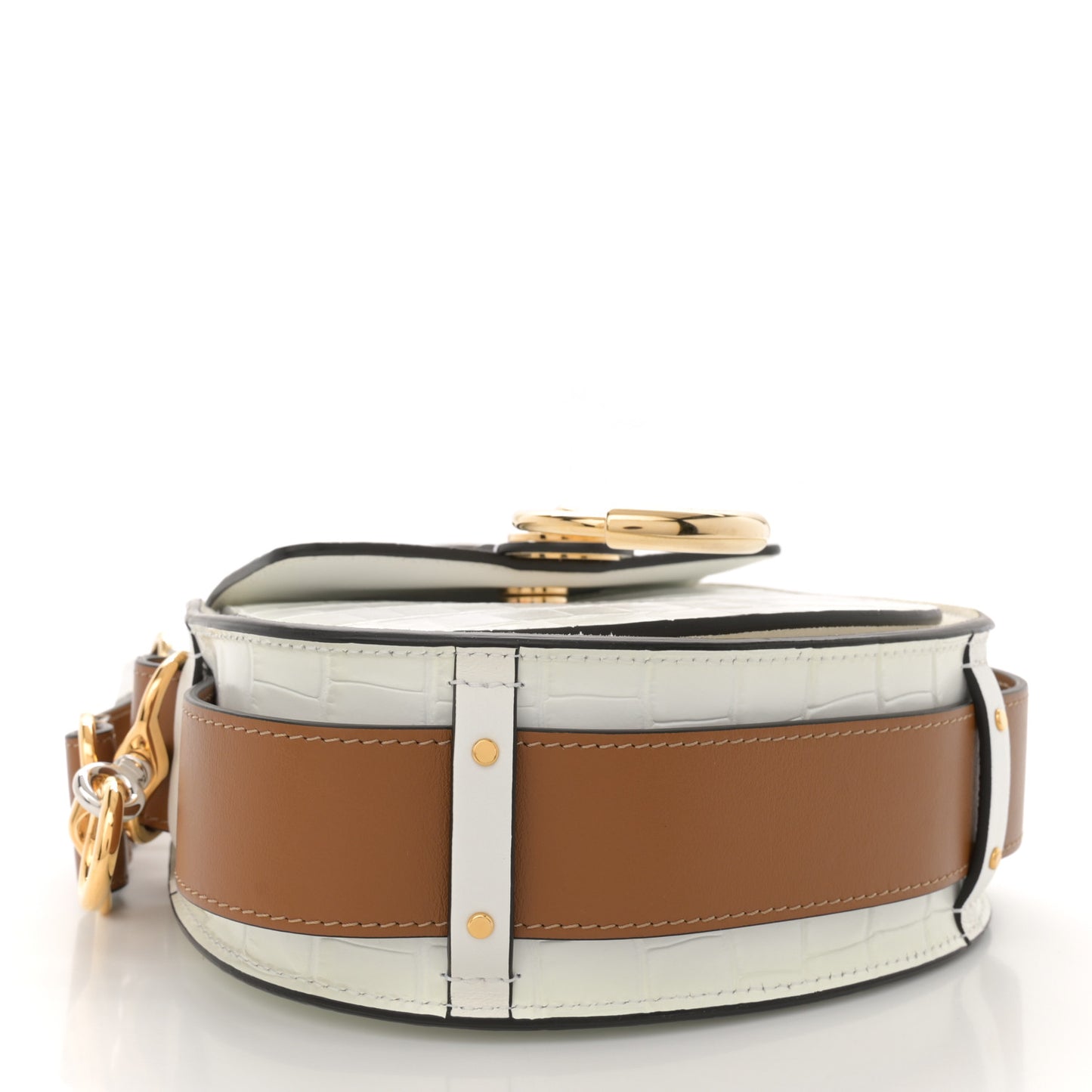 Calfskin Crocodile Embossed Small Tess Bag Brilliant White