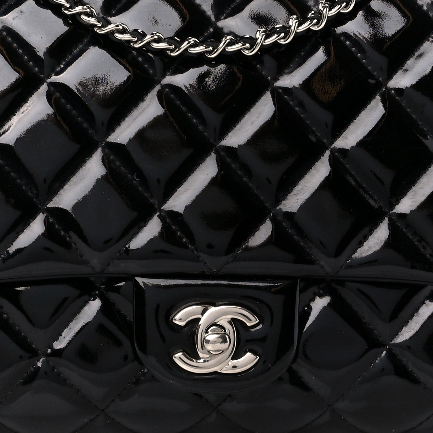 Chanel Patent Quilted Clutch with Chain Flap Black 9 of 11