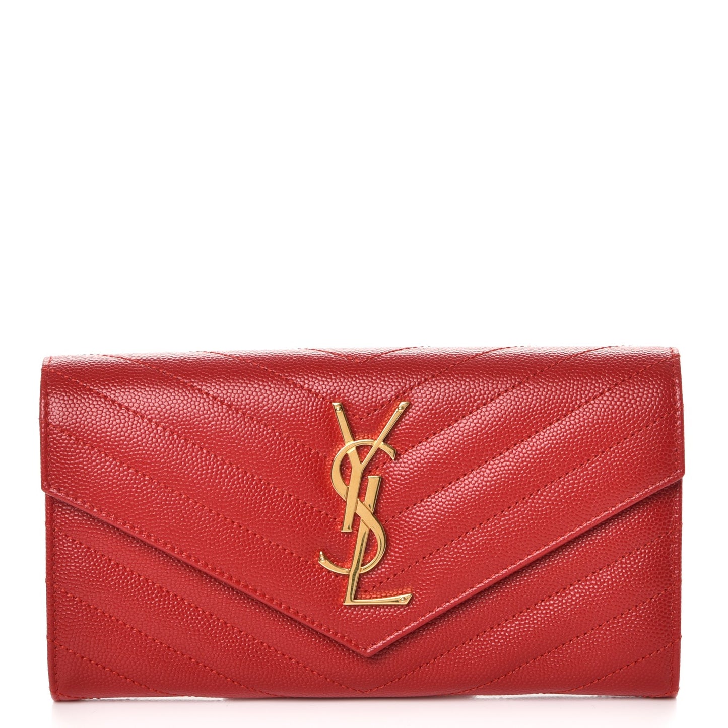 Grain De Poudre Matelasse Chevron Monogram Flap Wallet Red