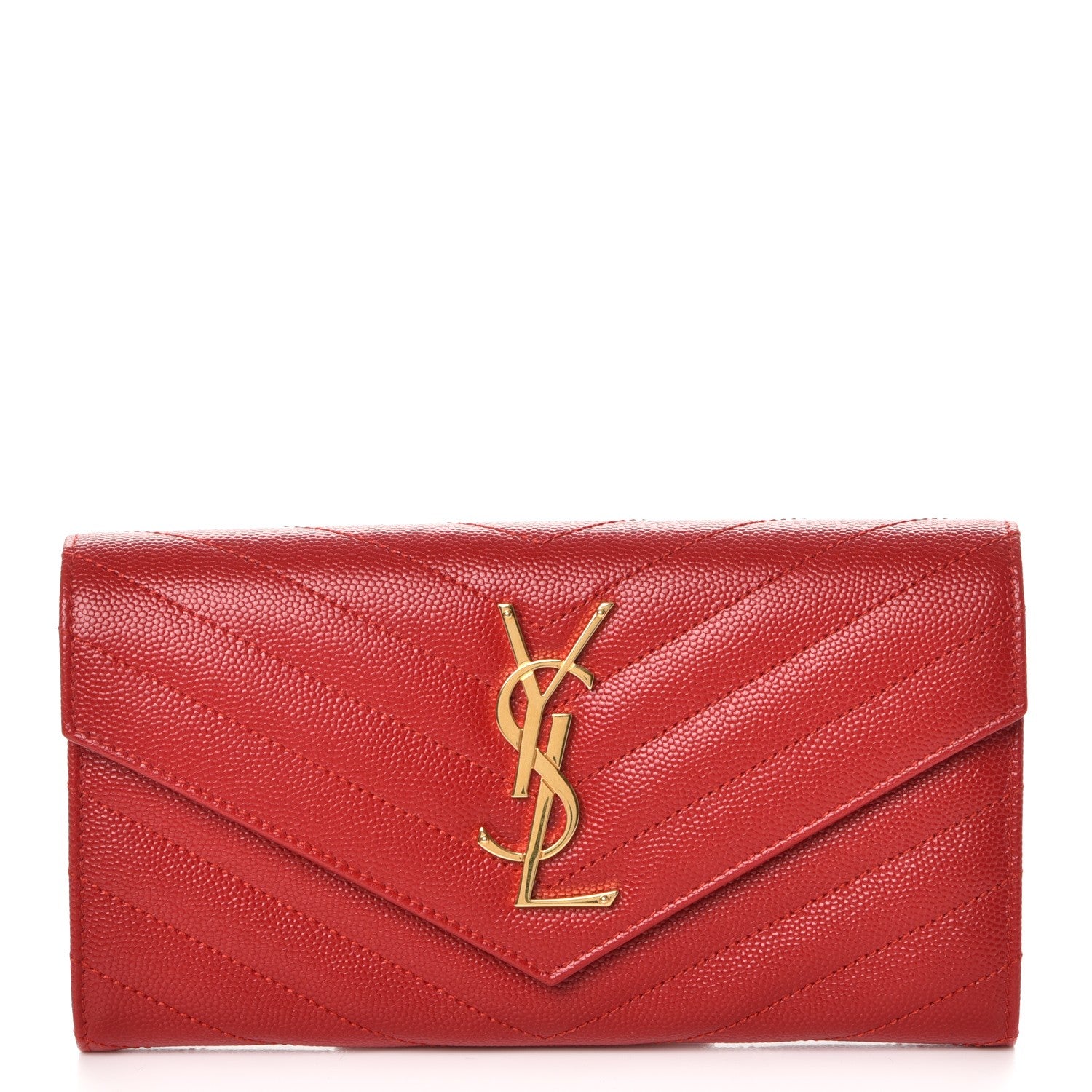 Saint Laurent Grain De Poudre Matelasse Chevron Monogram Flap Wallet Red 1 of 9