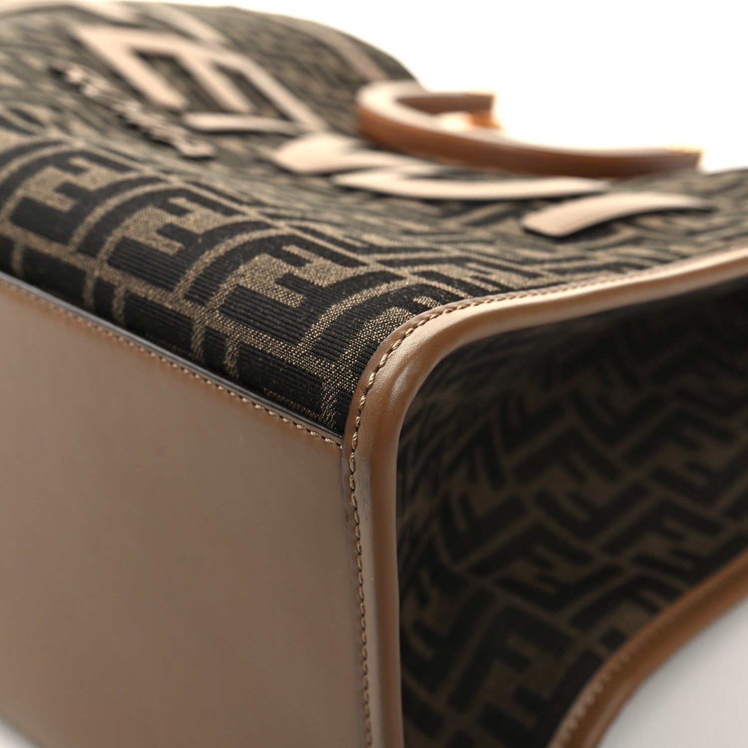 Fendi Fabric Jacquard FF 1974 Logo Large Fendi Sunshine Shopper Tote Tobacco Moro Sand 9 of 11