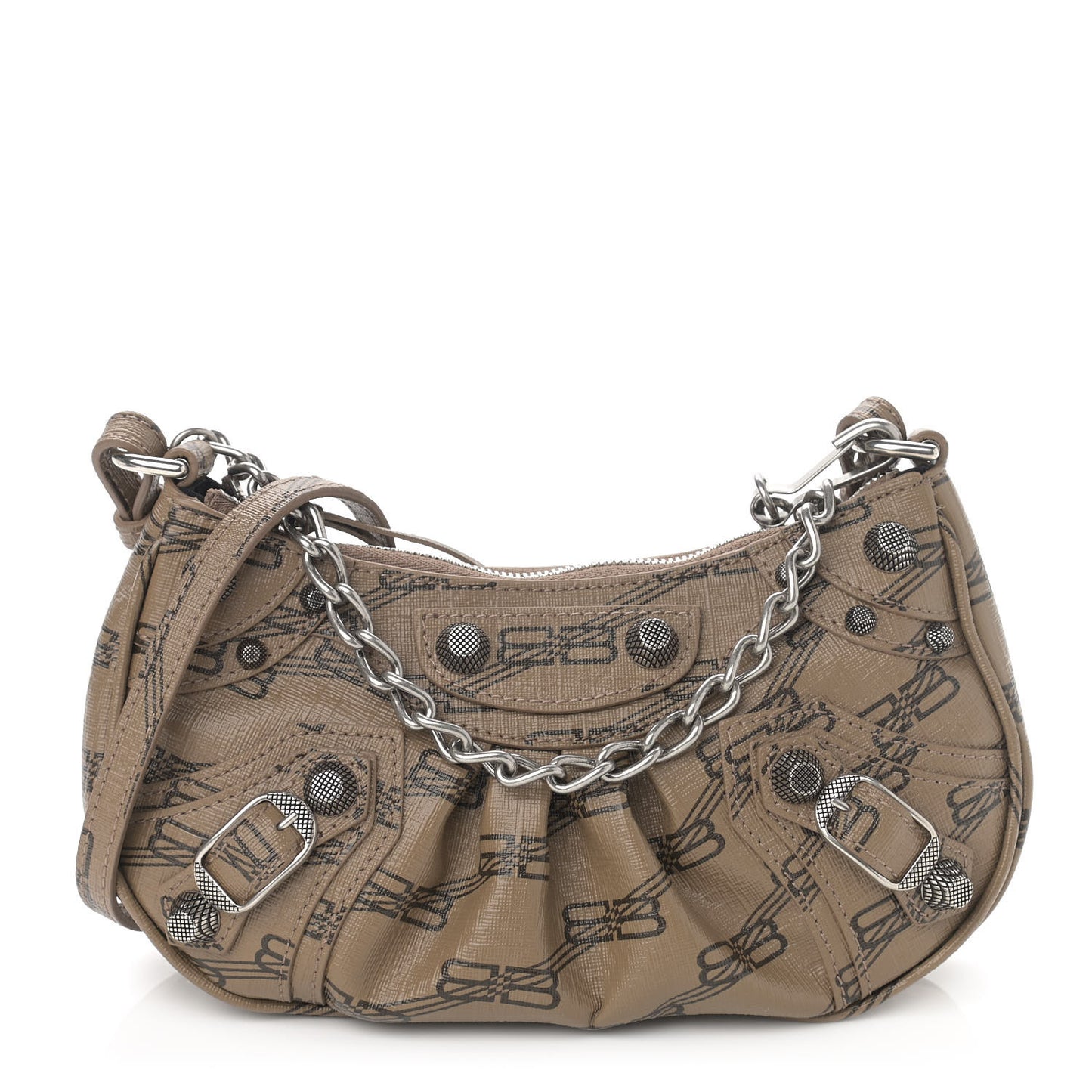 Coated Canvas BB Monogram Le Cagole Mini Purse With Chain Beige Brown