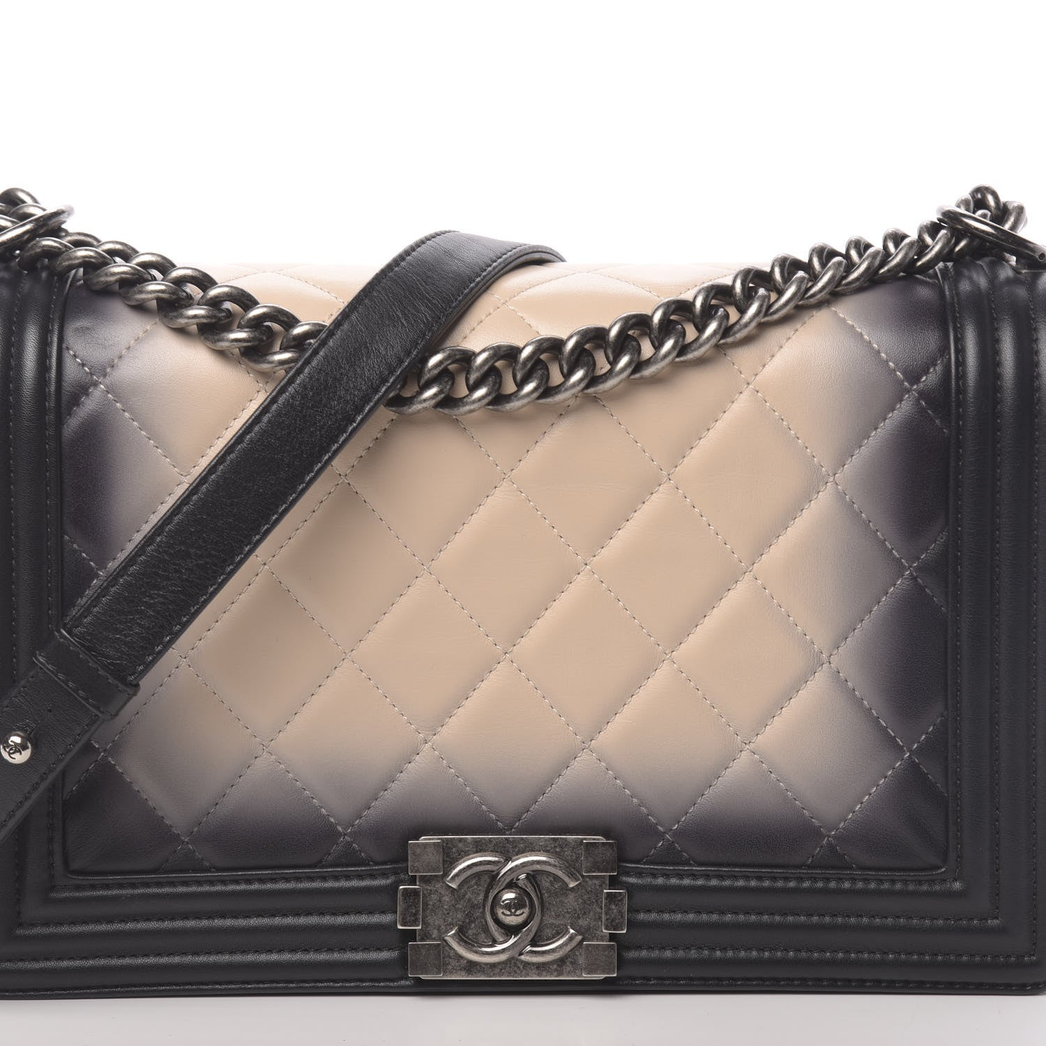 Chanel Calfskin Ombre Quilted New Medium Boy Flap Black Beige 8 of 11