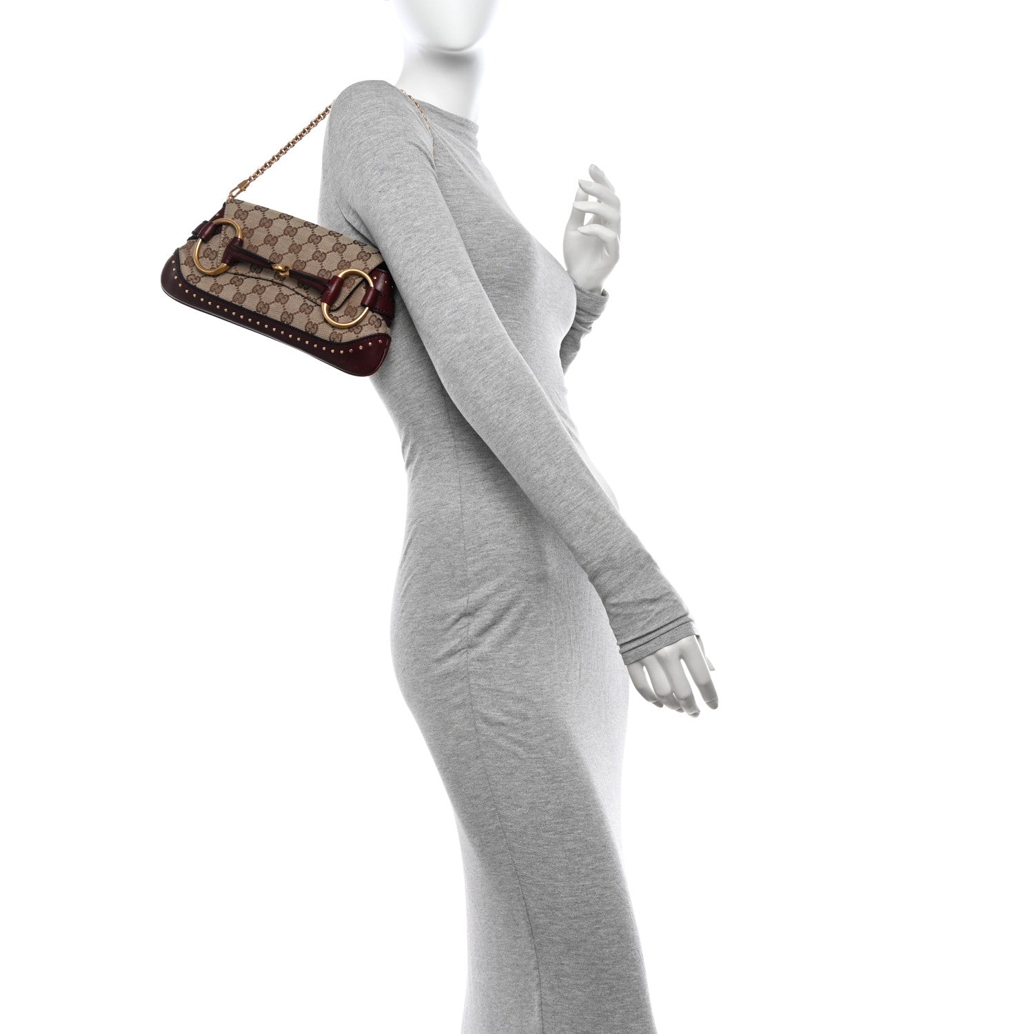 Gucci Monogram Studded Small Horsebit Clutch Bordeaux 2 of 14