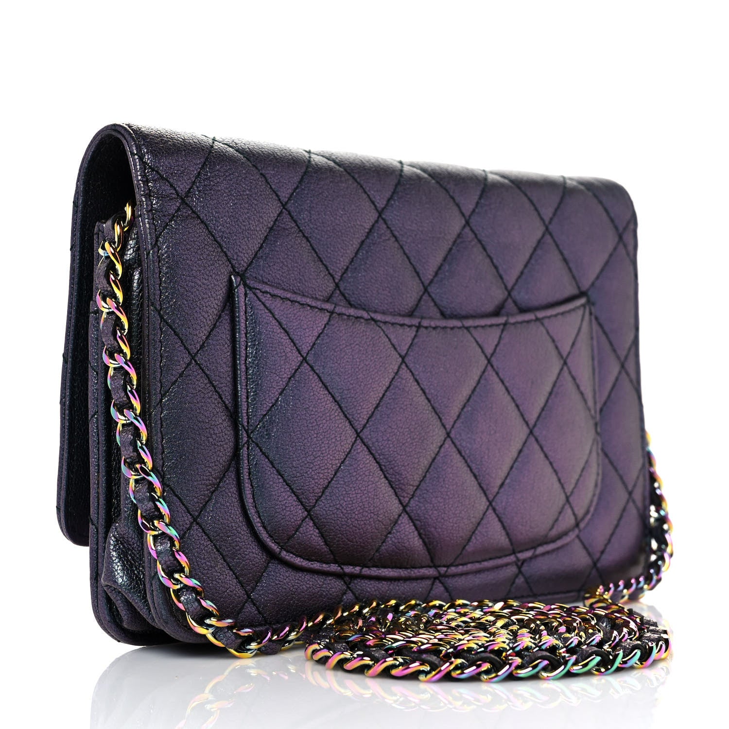 Chanel Iridescent Goatskin Quilted Wallet On Chain WOC Purple 3 of 10