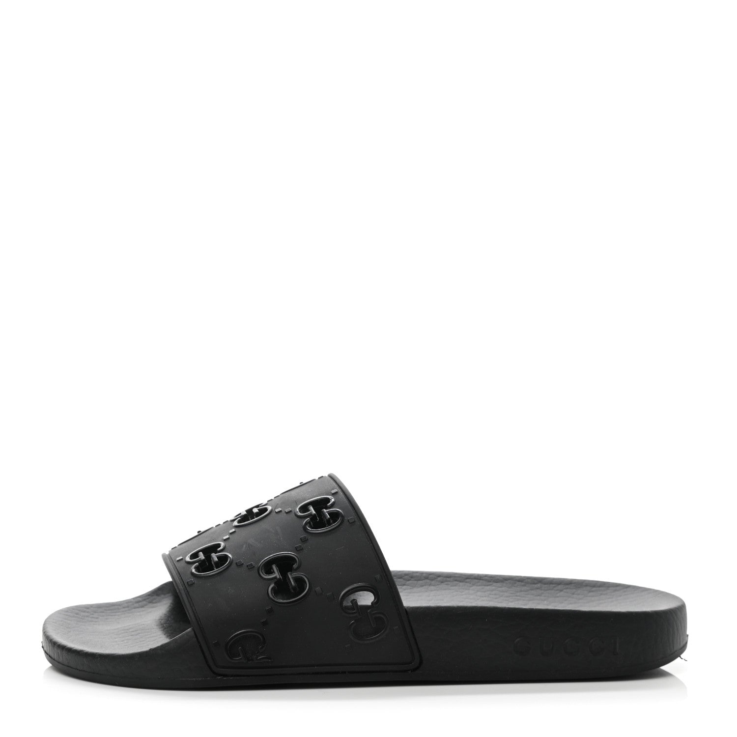 Gucci Rubber GG Monogram Perforated Womens Slide Sandals 37 Black 1 of 7