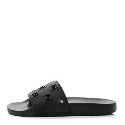 Gucci Rubber GG Monogram Perforated Womens Slide Sandals 37 Black 1 of 7