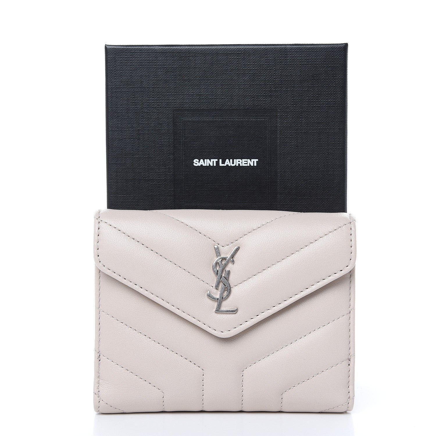 Saint Laurent Lambskin Y Quilted Monogram Compact Loulou Wallet Nude Powder 11 of 11