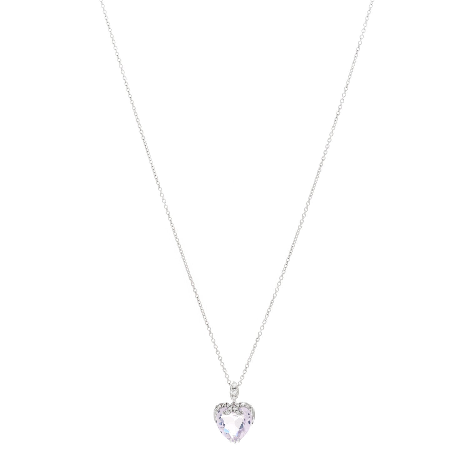 Damiani 18K White Gold Diamond Rose Quartz Heart Pendant Necklace 1 of 5