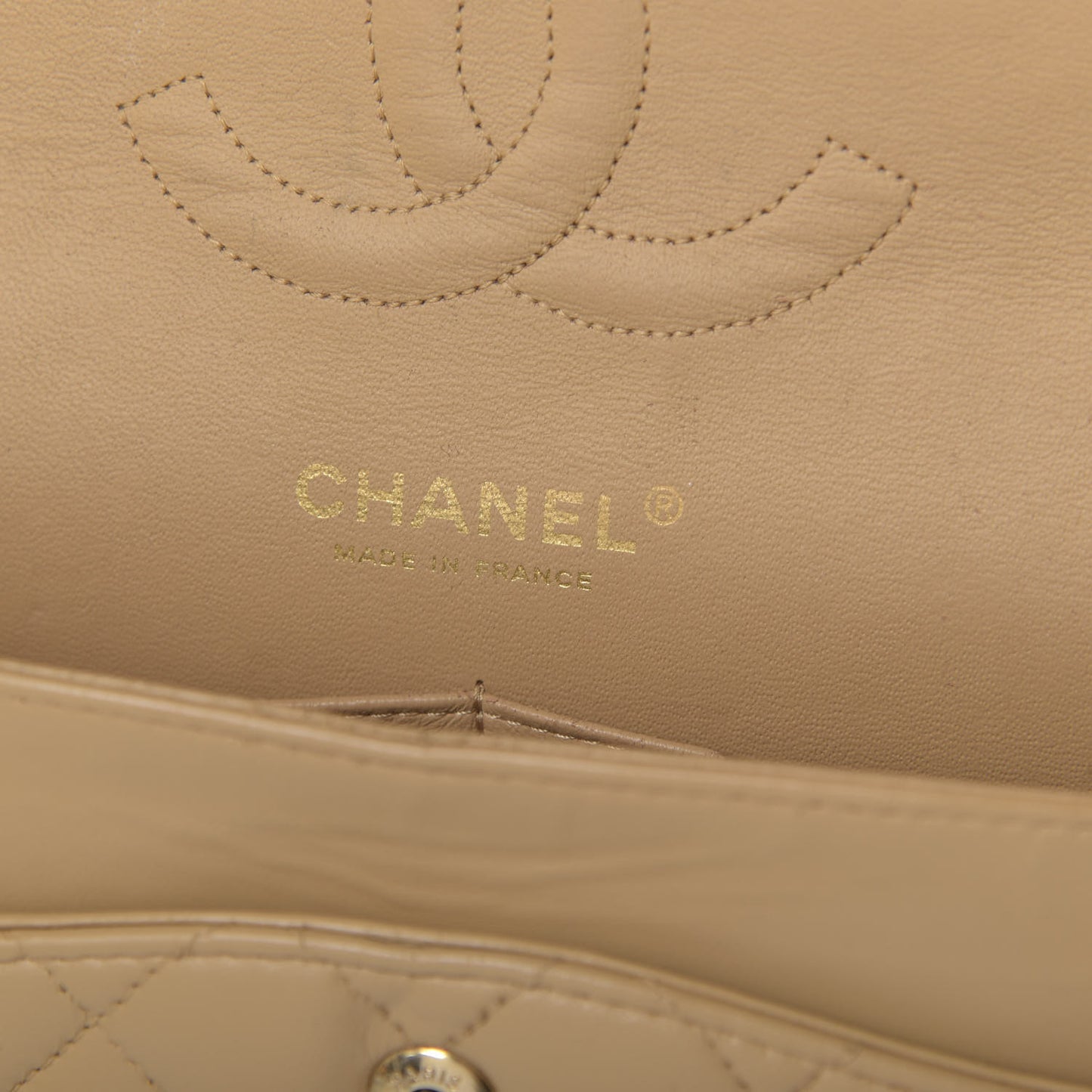 Lambskin Quilted Medium Double Flap Beige