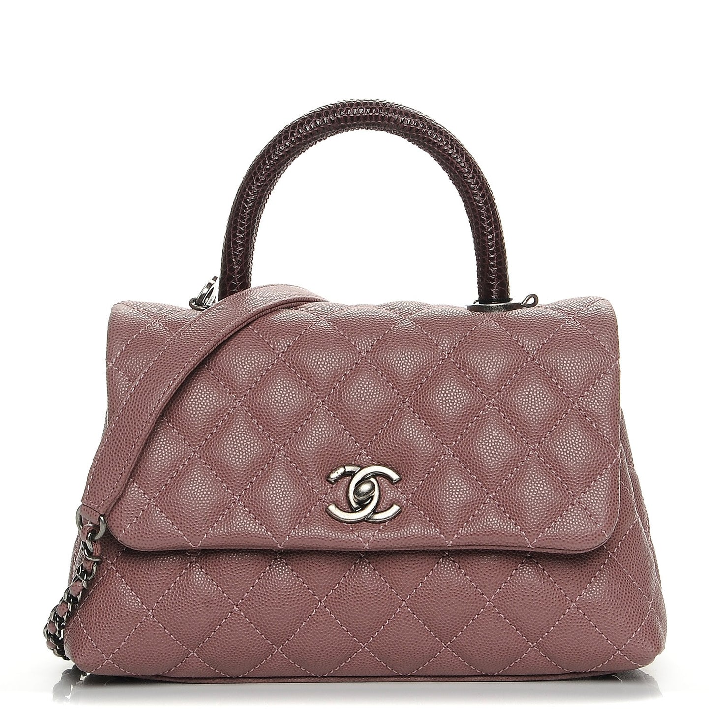 Caviar Lizard Quilted Mini Coco Handle Flap Pink