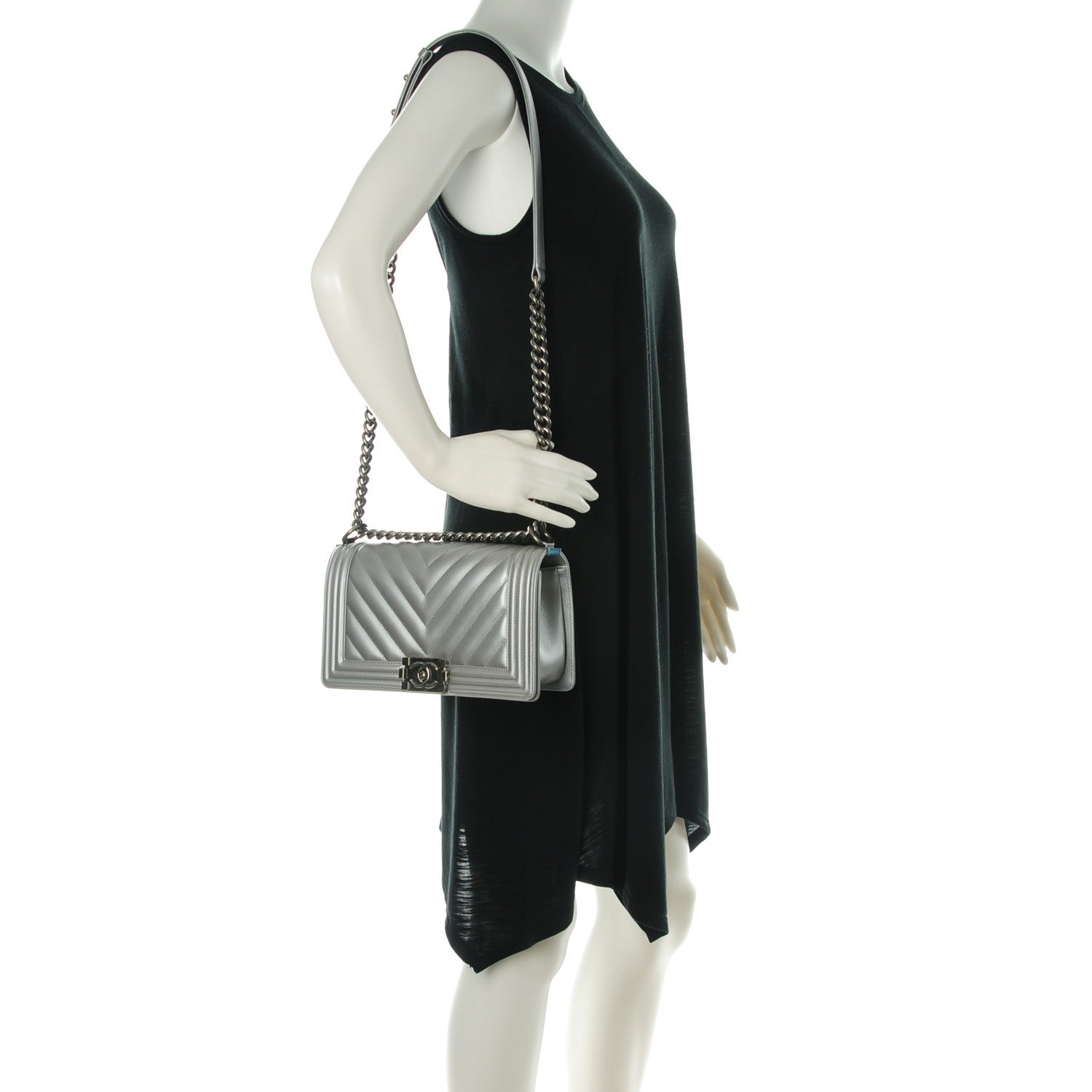 Chanel Metallic Caviar Chevron Medium Boy Flap Silver 2 of 8