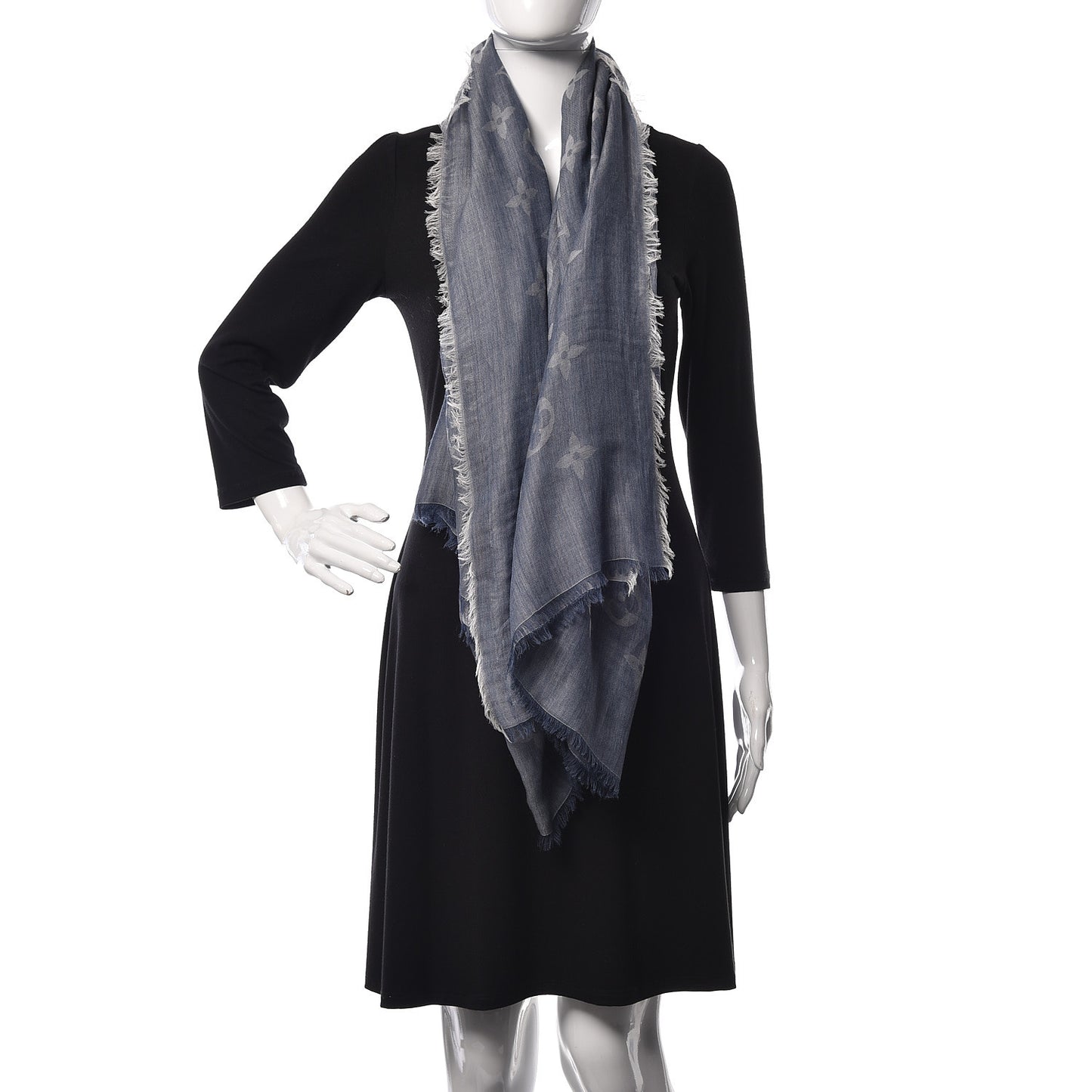 Wool Cotton Silk Daily Monogram Stole Denim