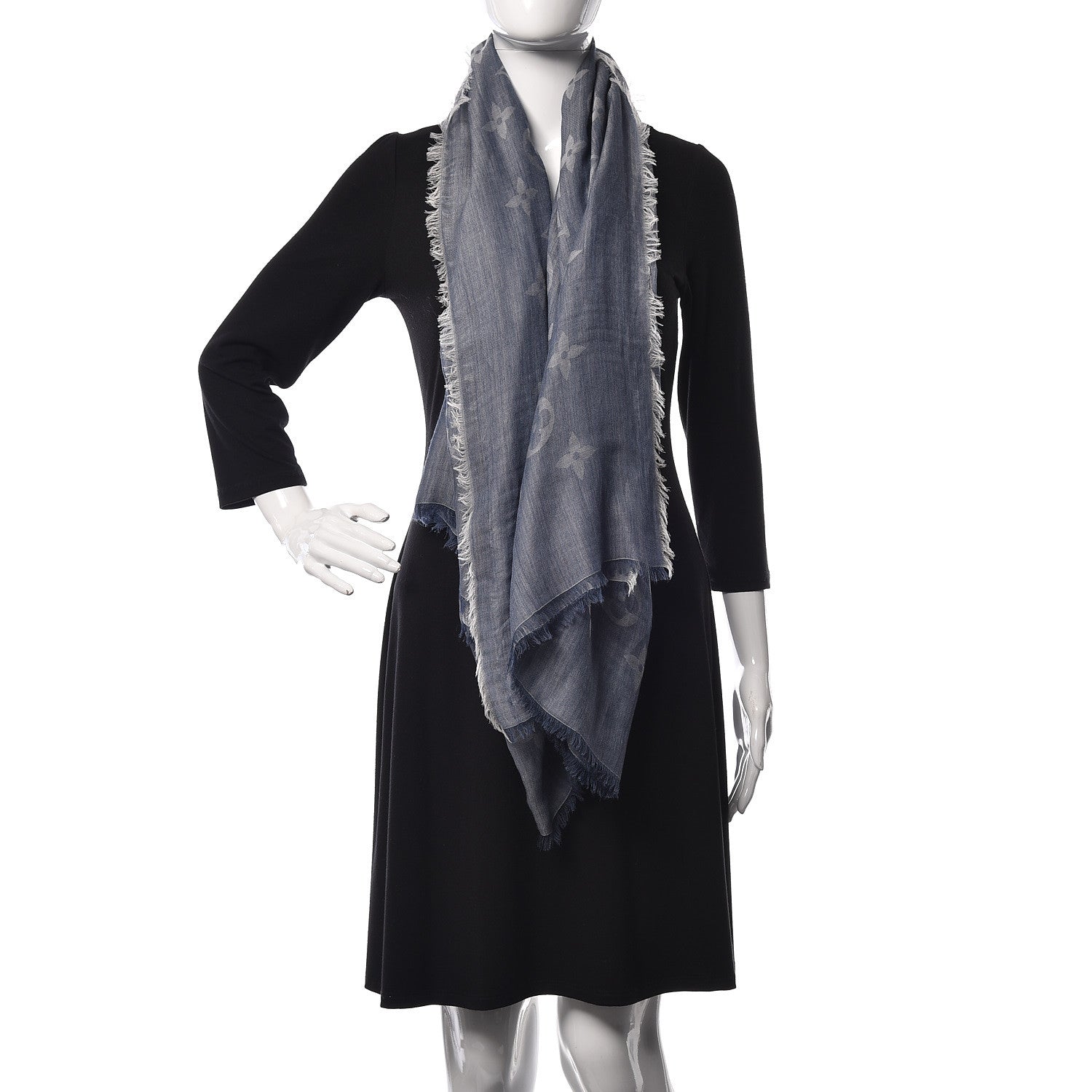 Louis Vuitton Wool Cotton Silk Daily Monogram Stole Denim 2 of 5