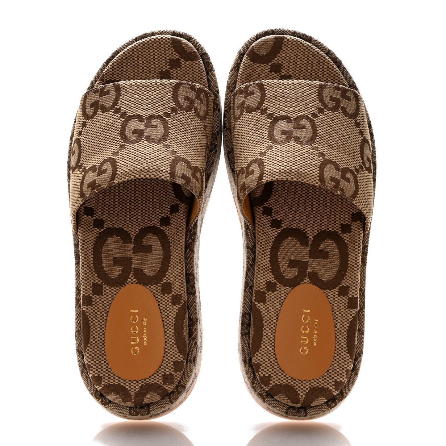 Monogram Maxi GG Angelina Platform 55mm Slide Sandals 39.5 Camel Ebony