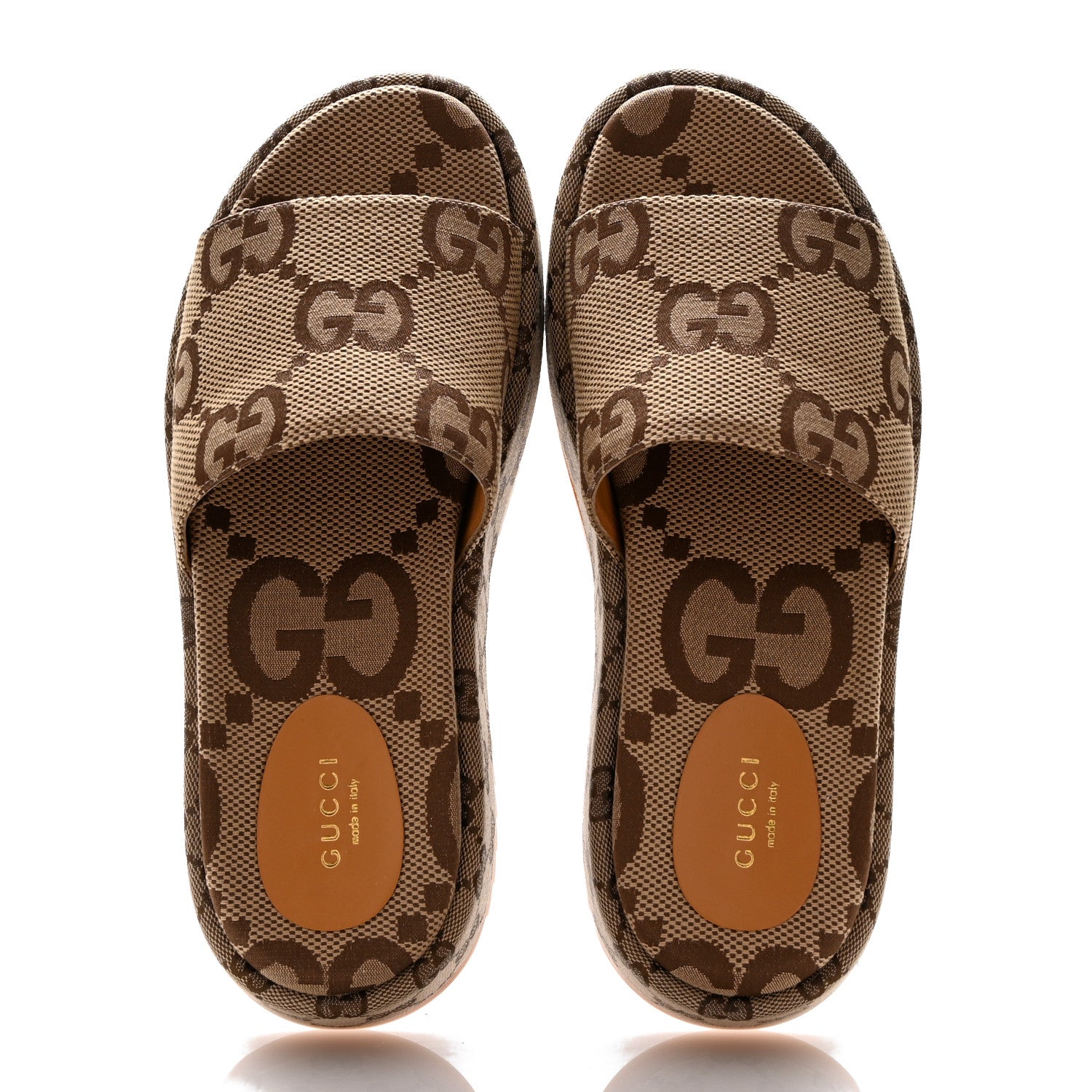 Gucci Monogram Maxi GG Angelina Platform 55mm Slide Sandals 39.5 Camel Ebony 2 of 10