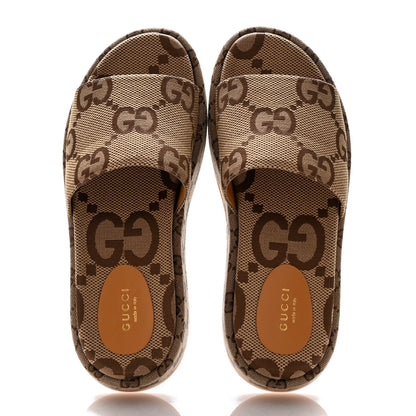 Gucci Monogram Maxi GG Angelina Platform 55mm Slide Sandals 39.5 Camel Ebony 2 of 10