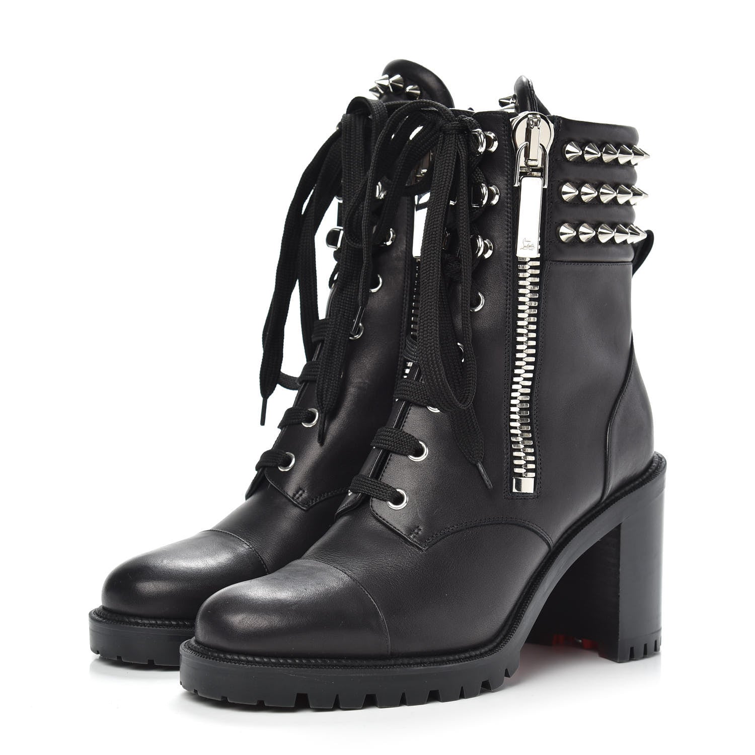 Christian Louboutin Calfskin Winter Spikes 70 Combat Boots 38 Black 3 of 7