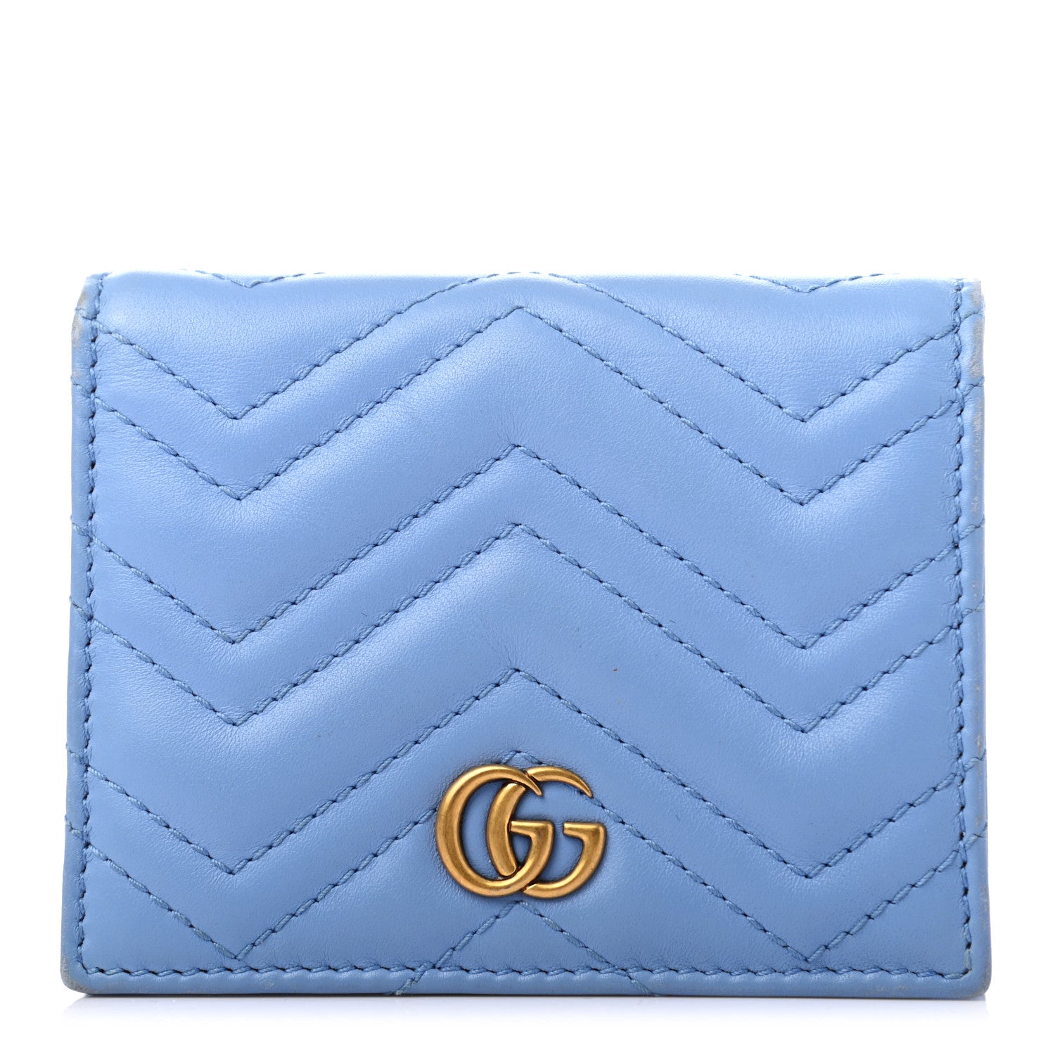 Gucci Calfskin Matelasse GG Marmont Card Case Clear Sky Blue 1 of 11