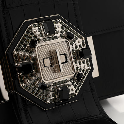 Prada City Calf Cocco Crystal Embellished Ribbon Bag Black 10 of 12